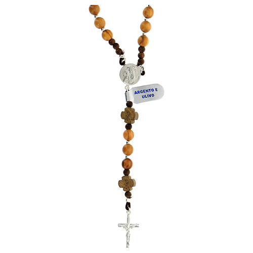 Rosary of 925 silver with olivewood 6 mm beads and crosses with Chi-Rho 1
