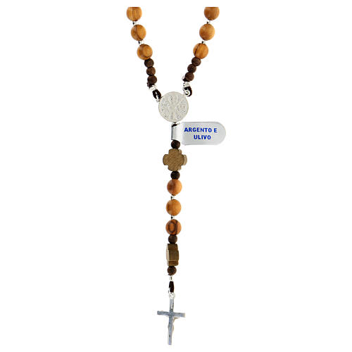 Rosary of 925 silver with olivewood 6 mm beads and crosses with Chi-Rho 2