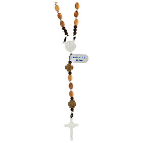 Rosary of 925 silver with oval olivewood beads, crosses with Chi-Rho and Saint Benedict crucifix