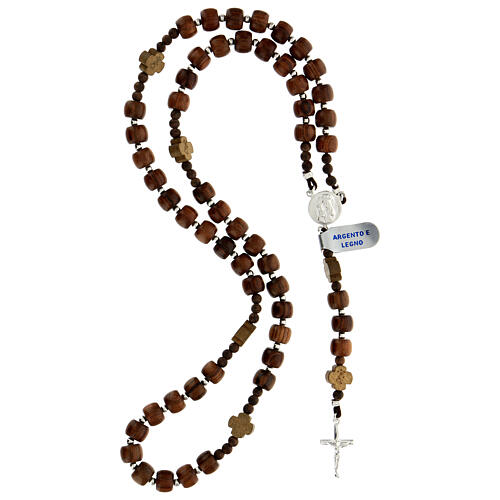Rosary of 925 silver with cylindrical beads of 7x9 mm and crosses with Chi-Rho 4