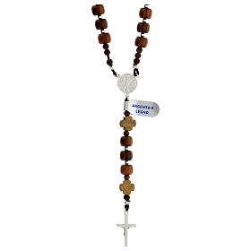 Chi Rho rosary 925 silver variegated wood crosses 7x9 mm
