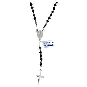 Rosary of 925 silver and black crystal, 4 mm beads and Miraculous Medal