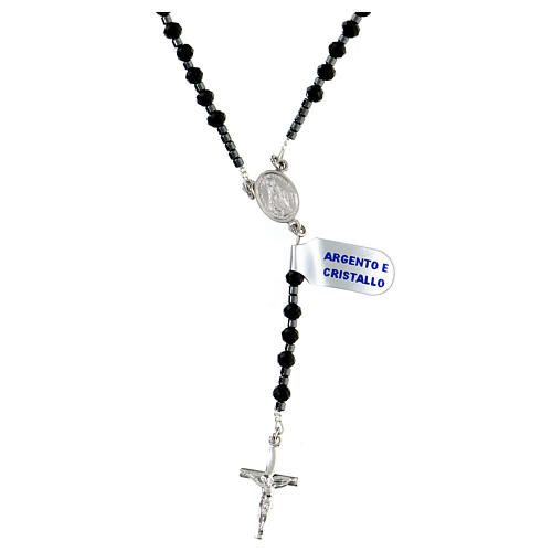Rosary of 925 silver and black crystal, 4 mm beads and Miraculous Medal 1