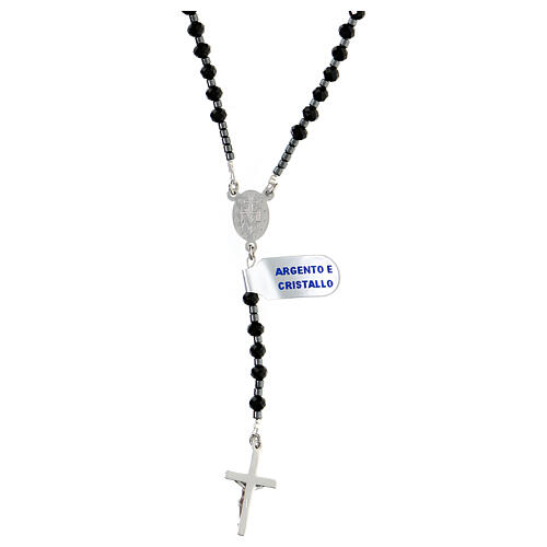 Rosary of 925 silver and black crystal, 4 mm beads and Miraculous Medal 2