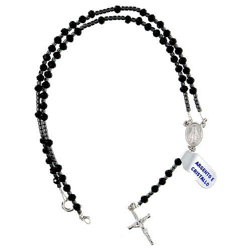 Rosary of 925 silver and black crystal, 4 mm beads and Miraculous Medal 4