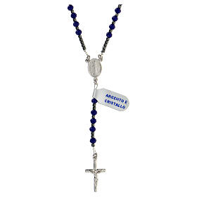 Rosary of 925 silver with Miraculous Medal, 4x3 mm blue crystal beads and black hematite