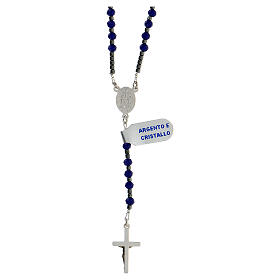 Rosary of 925 silver with Miraculous Medal, 4x3 mm blue crystal beads and black hematite
