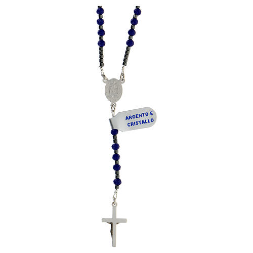 Rosary of 925 silver with Miraculous Medal, 4x3 mm blue crystal beads and black hematite 2