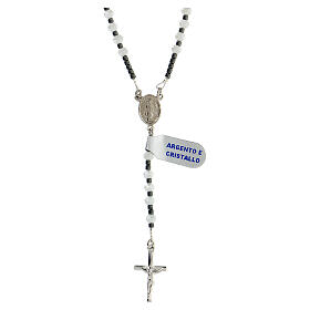 Rosary of 925 silver with Miraculous Medal, 4 mm white crystal beads and black hematite