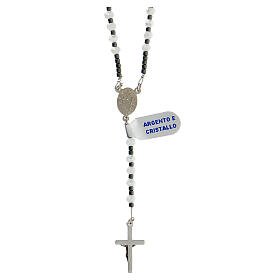 Rosary of 925 silver with Miraculous Medal, 4 mm white crystal beads and black hematite