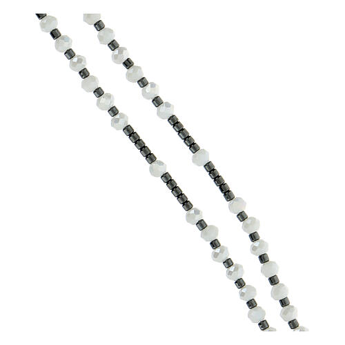 Rosario cristallo bianco argento 925 ematite nera lucida Miracolosa 4 mm 3