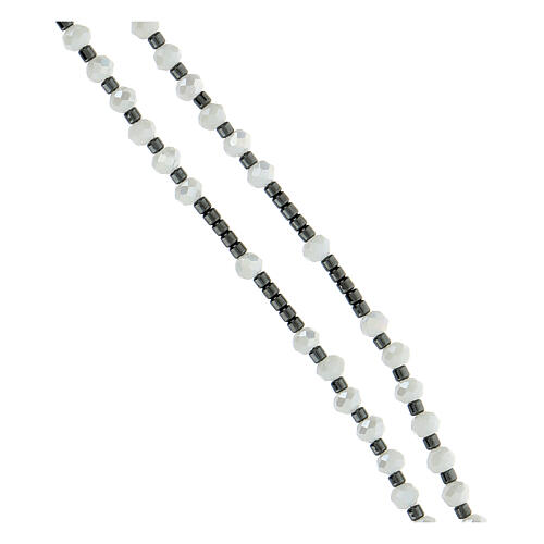 White crystal rosary in 925 silver shiny black hematite Miraculous 4 mm 3