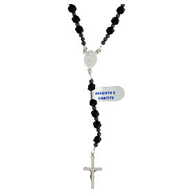 Rosary of 925 silver with black and grey hematite beads and Miraculous Medal