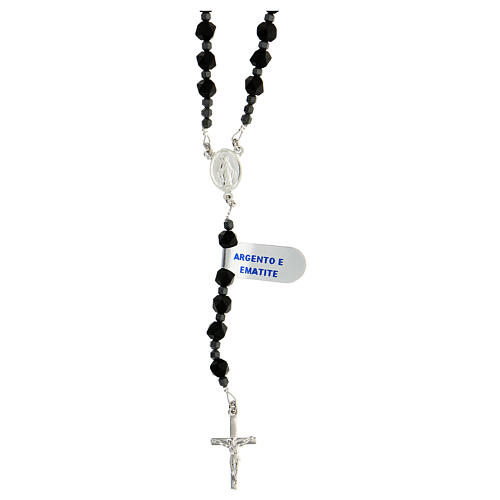 Rosary of 925 silver with black and grey hematite beads and Miraculous Medal 1