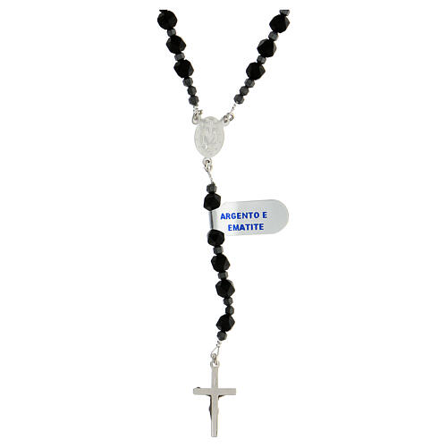 Rosary of 925 silver with black and grey hematite beads and Miraculous Medal 2