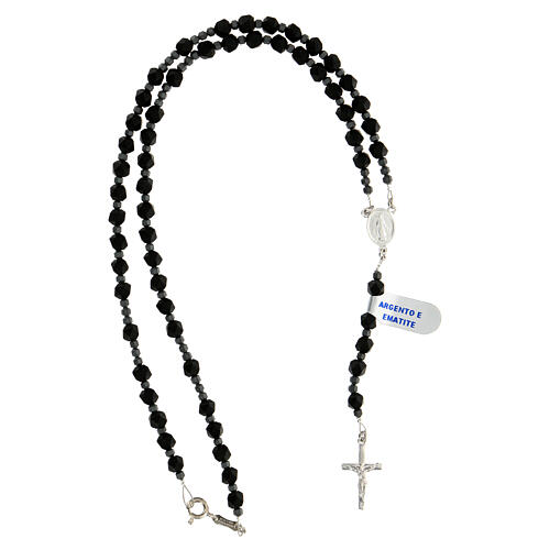 Rosary of 925 silver with black and grey hematite beads and Miraculous Medal 4