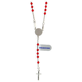 Rosary of 925 silver with 4 mm red strass and Maltese cross