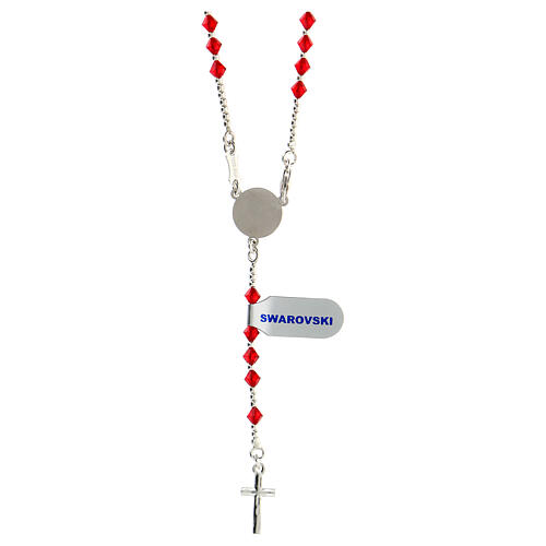 Rosary of 925 silver with 4 mm red strass and Maltese cross 2