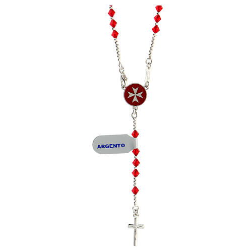 Różaniec srebro 925, koraliki kryształowe czerwone 4 mm 1