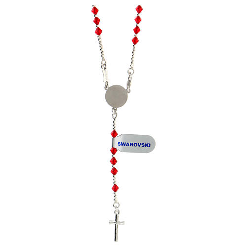 Różaniec srebro 925, koraliki kryształowe czerwone 4 mm 2