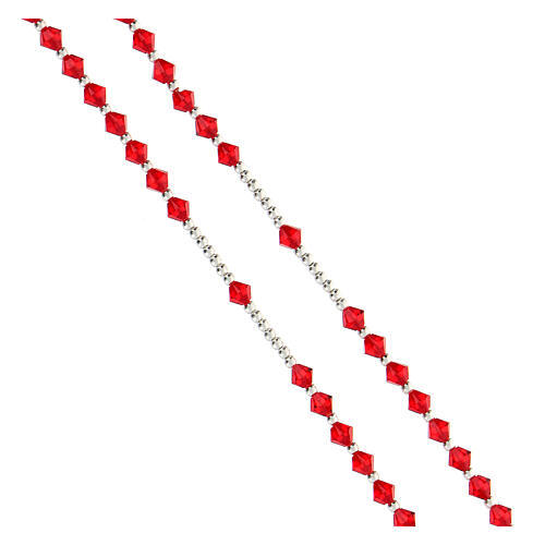 Różaniec srebro 925, koraliki kryształowe czerwone 4 mm 3