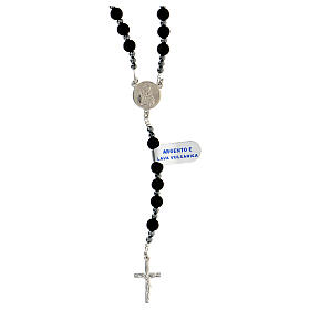 Rosary of 925 silver with 6 mm volcanic stone beads and Saint Joseph medal