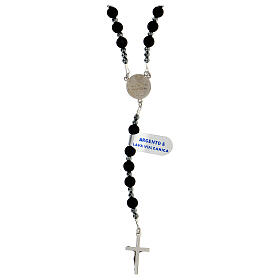 Rosary of 925 silver with 6 mm volcanic stone beads and Saint Joseph medal