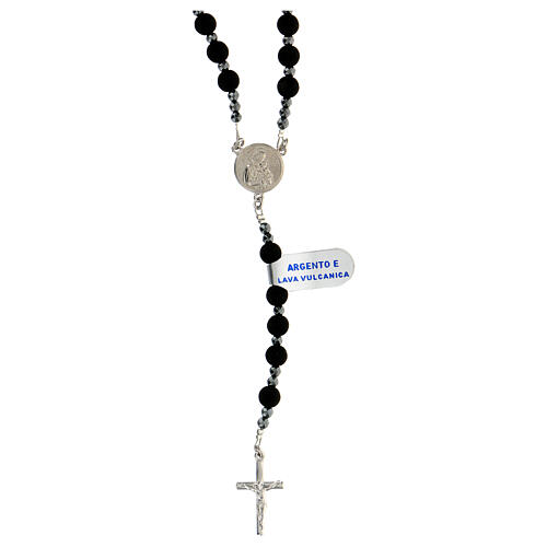 Rosary of 925 silver with 6 mm volcanic stone beads and Saint Joseph medal 1