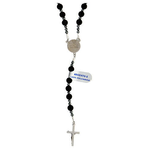 Rosary of 925 silver with 6 mm volcanic stone beads and Saint Joseph medal 2