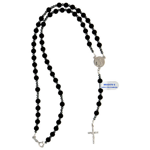 Rosary of 925 silver with 6 mm volcanic stone beads and Saint Joseph medal 4