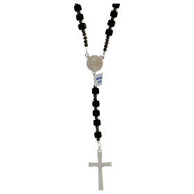 Rosary of 925 silver with 6x6 mm black satin glass beads and Saint Joseph medal