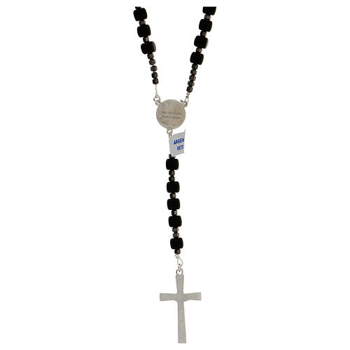 Rosary of 925 silver with 6x6 mm black satin glass beads and Saint Joseph medal 2