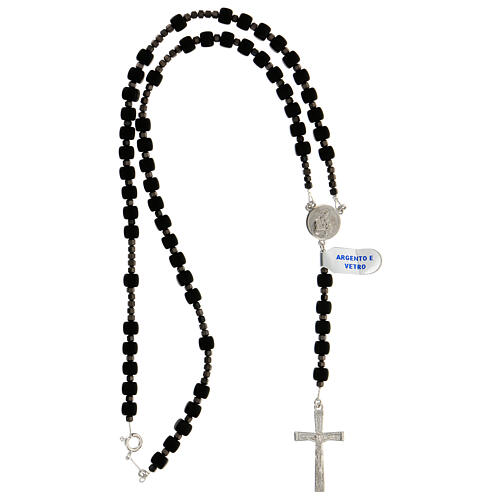 Rosary of 925 silver with 6x6 mm black satin glass beads and Saint Joseph medal 4