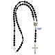 Rosary of 925 silver with 6x6 mm black satin glass beads and Saint Joseph medal s4