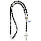 925 silver rosary with glass black satin cube St Joseph 6x6 mm s4