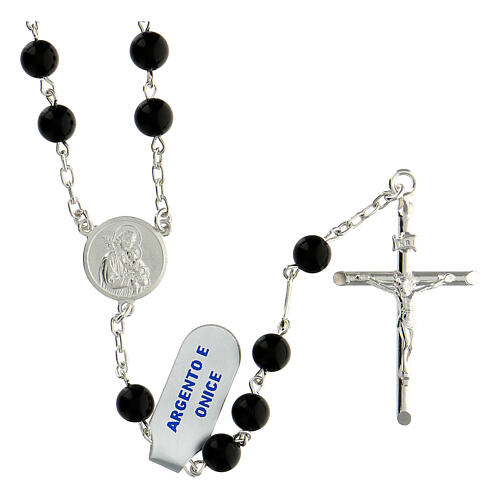 Rosary of 925 silver with 6 mm black onyx beads and Saint Joseph medal 1