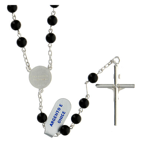 Rosary of 925 silver with 6 mm black onyx beads and Saint Joseph medal 2
