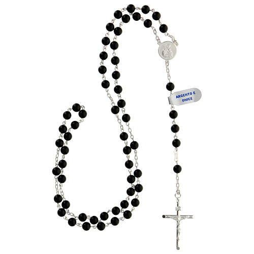 Rosary of 925 silver with 6 mm black onyx beads and Saint Joseph medal 4