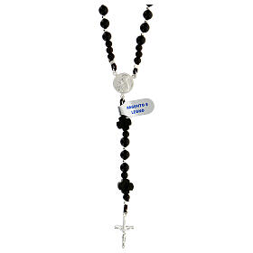 Rosary of 925 silver with black wood 5 mm beads and crosses with Chi-Rho
