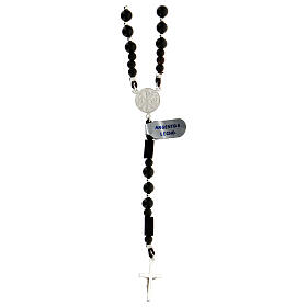 Rosary of 925 silver with black wood 5 mm beads and crosses with Chi-Rho