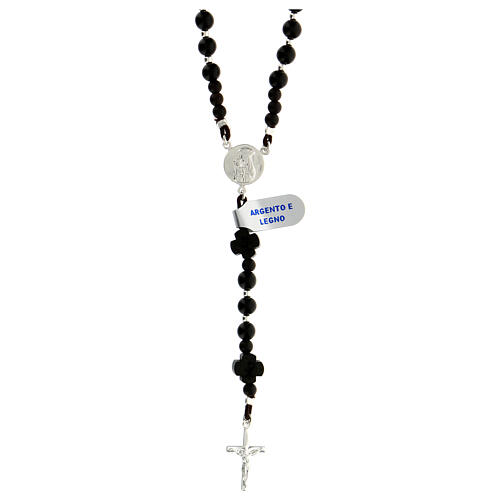 Rosary of 925 silver with black wood 5 mm beads and crosses with Chi-Rho 1