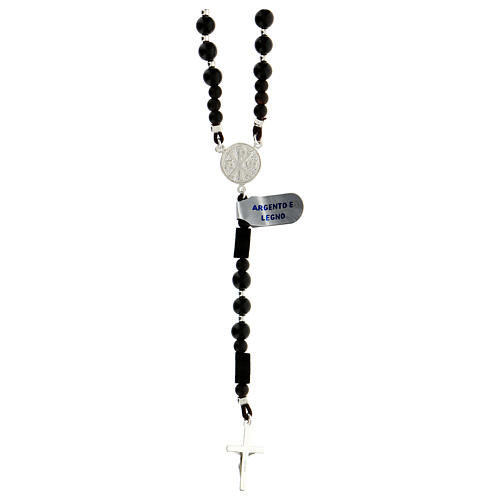 Rosary of 925 silver with black wood 5 mm beads and crosses with Chi-Rho 2