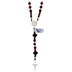  Rosary of 925 silver with dark red wood 5 mm beads and crosses with Chi-Rho