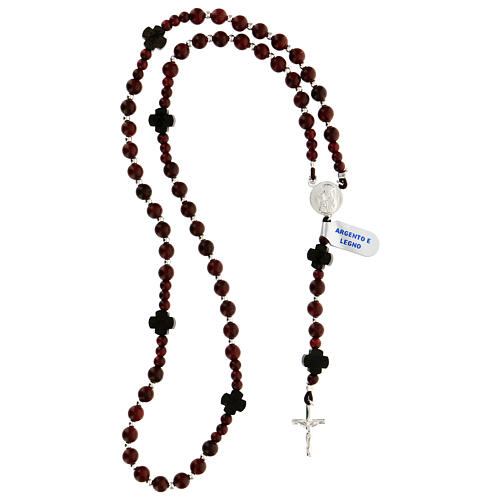  Rosary of 925 silver with dark red wood 5 mm beads and crosses with Chi-Rho 4