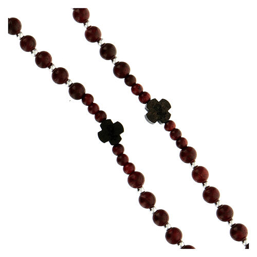 Chapelet argent 925 bois rouge et marron croix Chi-Rho 5 mm 3