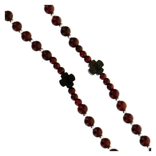 Rosario argento 925 e legno rosso marrone croci Chi Rho 5 mm 3