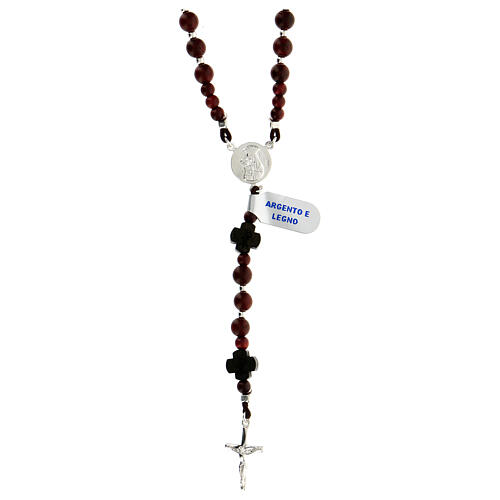 Rosary in 925 silver and red brown wood with Chi Rho crosses 5 mm 1