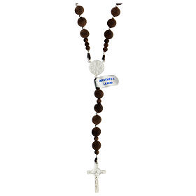 Rosary of 925 silver with satin dark wood 8 mm beads, Chi-Rho medal and Saint Benedict cross