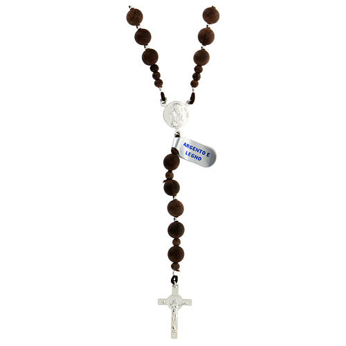 Rosary of 925 silver with satin dark wood 8 mm beads, Chi-Rho medal and Saint Benedict cross 1