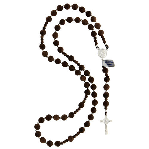 Rosary of 925 silver with satin dark wood 8 mm beads, Chi-Rho medal and Saint Benedict cross 4